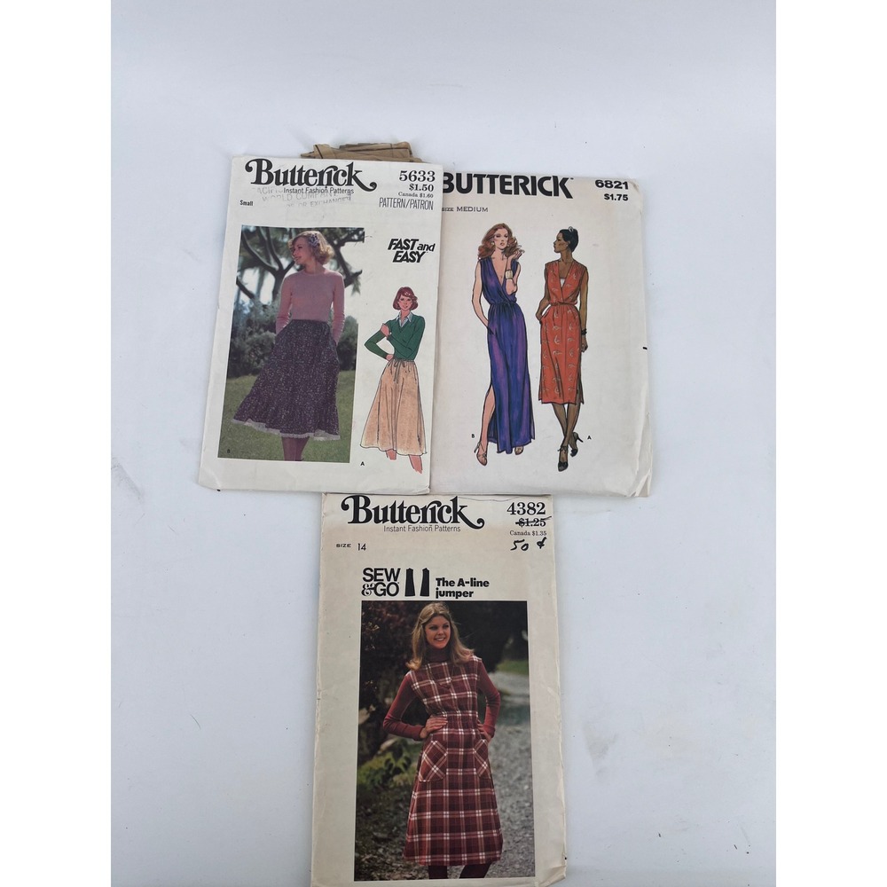 Vintage Butterick Sewing Pattern Lot 5633 6821 4382 Skirt Maxi Dress Jumper 70s